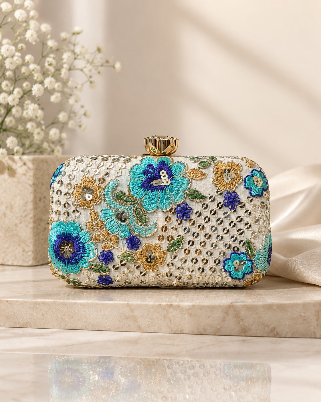 Azure Bloom Clutch